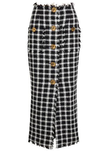 Checked tweed midi skirt by BALMAIN