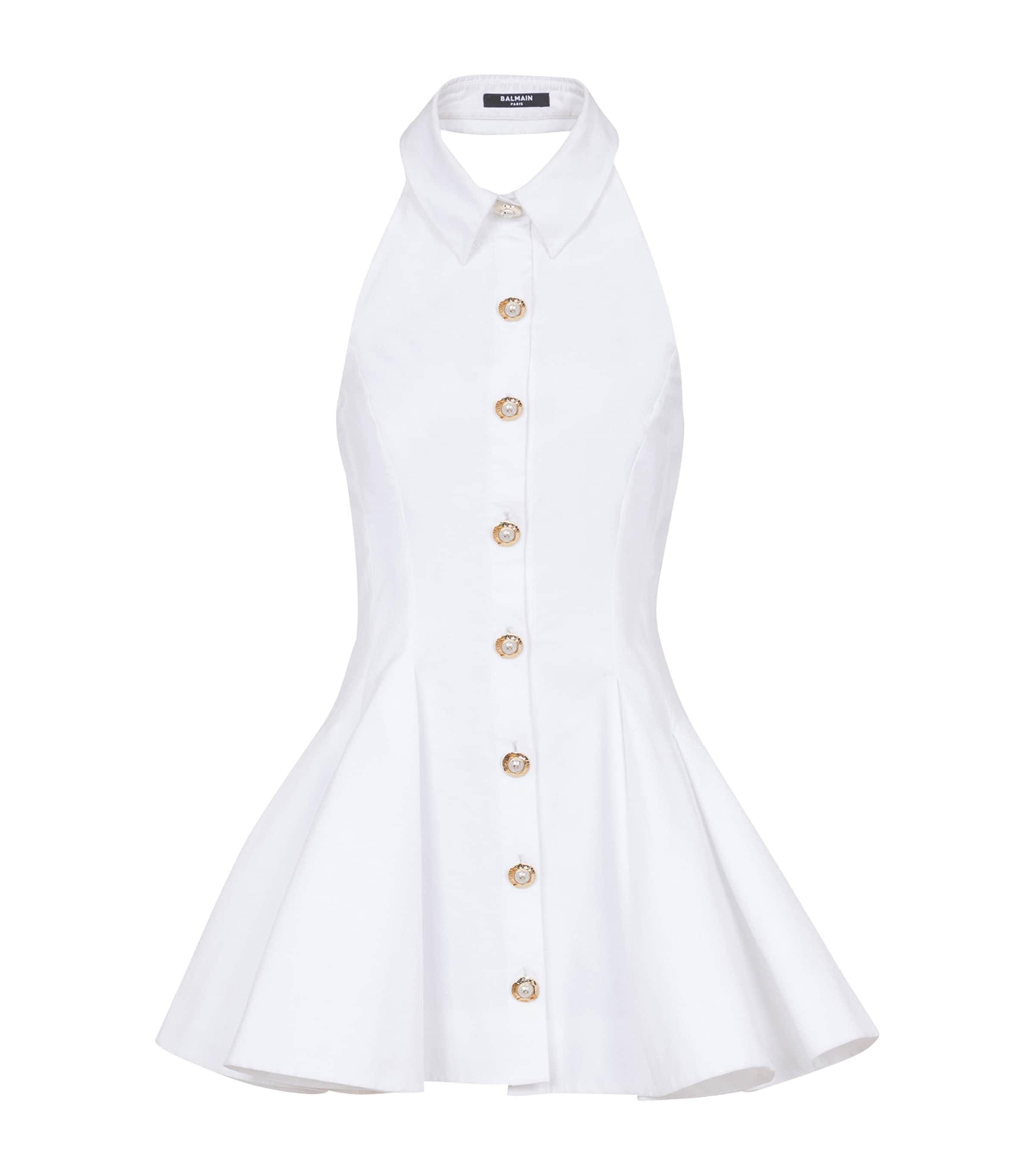 Cotton Poplin Backless Mini Dress by BALMAIN