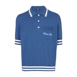 Cotton-linen polo shirt with Balmain Signature embroidery by BALMAIN
