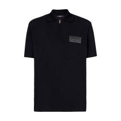 Cotton polo shirt with leather Balmain Couture label by BALMAIN