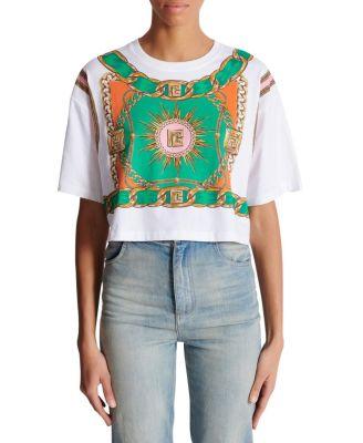 Cropped T-Shirt with Foulard Print by BALMAIN