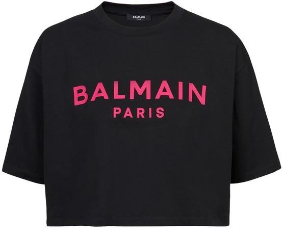 Cropped cotton T-shirt with Balmain logo print by BALMAIN