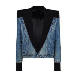 Cropped denim and grain de poudre jacket by BALMAIN
