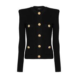 Cropped eco-friendly knit cardigan with gold buttons by BALMAIN