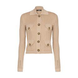Cropped ribbed knit cardigan with openwork details by BALMAIN
