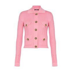 Cropped ribbed knit cardigan with openwork details by BALMAIN