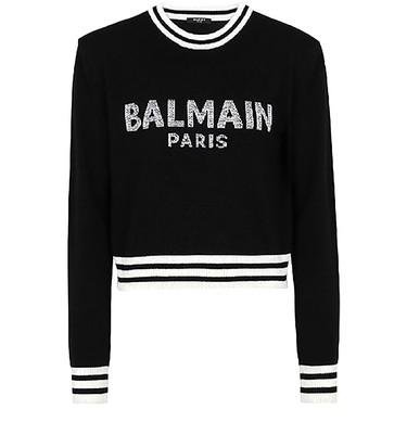 Cropped wool sweatshirt with Balmain logo by BALMAIN