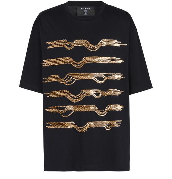 Destroy stripes embroidered cotton T-shirt by BALMAIN