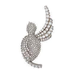Diamanté and palladium swallow brooch by BALMAIN