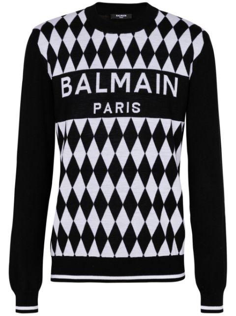 Diamond Balmain Paris wool jacquard jumper by BALMAIN