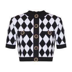 Diamond jacquard knit top by BALMAIN