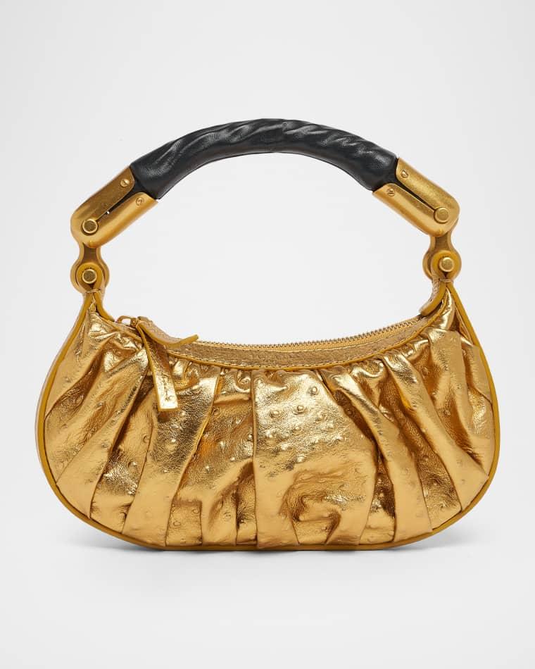 Ebene Mini Ruched Top-Handle Bag in Lame Leather by BALMAIN