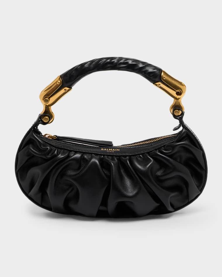 Ebene Mini Ruched Top-Handle Bag in Leather by BALMAIN