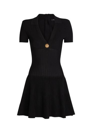 Embellished V-neck knit mini shirt dress by BALMAIN