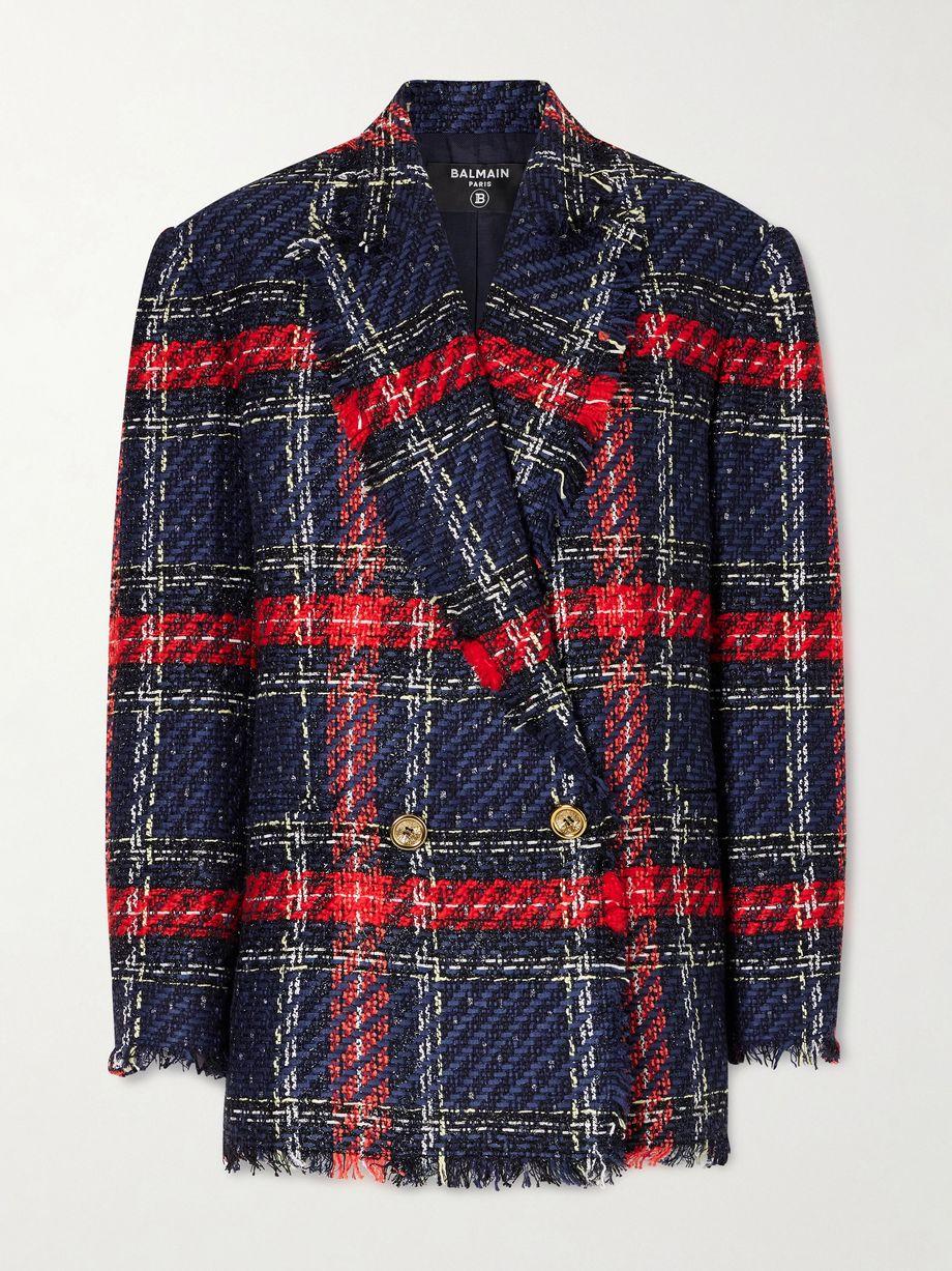 Fringed checked tweed jacket by BALMAIN