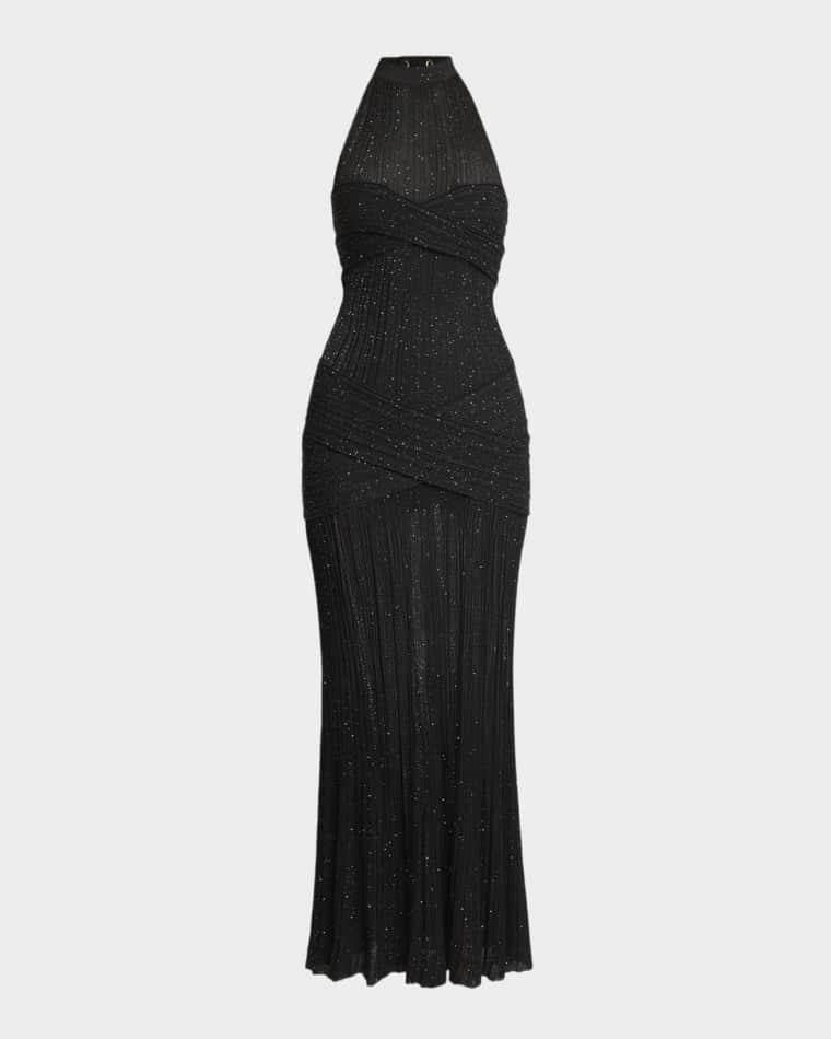 Glittered Crisscross Semi-Sheer Halter Dress by BALMAIN