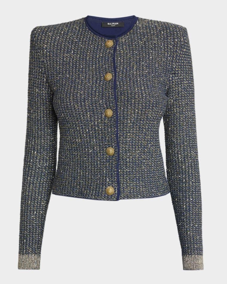 Glittered Tweed Buttoned Cardigan by BALMAIN
