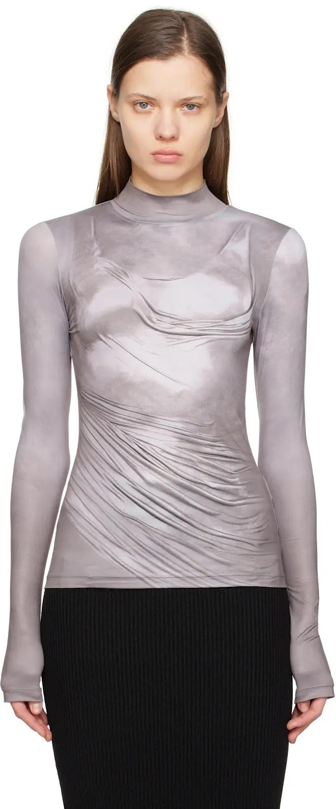Gray Draped Print Trompe L'oeil T-shirt by BALMAIN