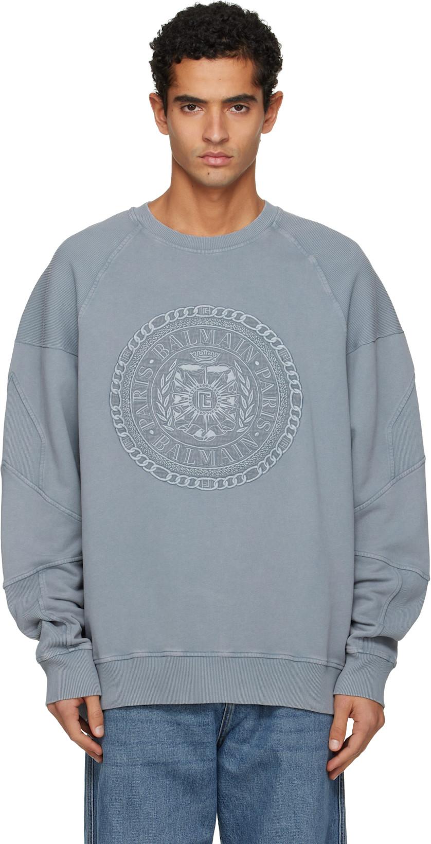 Gray Embroidered 'Balmain' Médaille Sweatshirt by BALMAIN