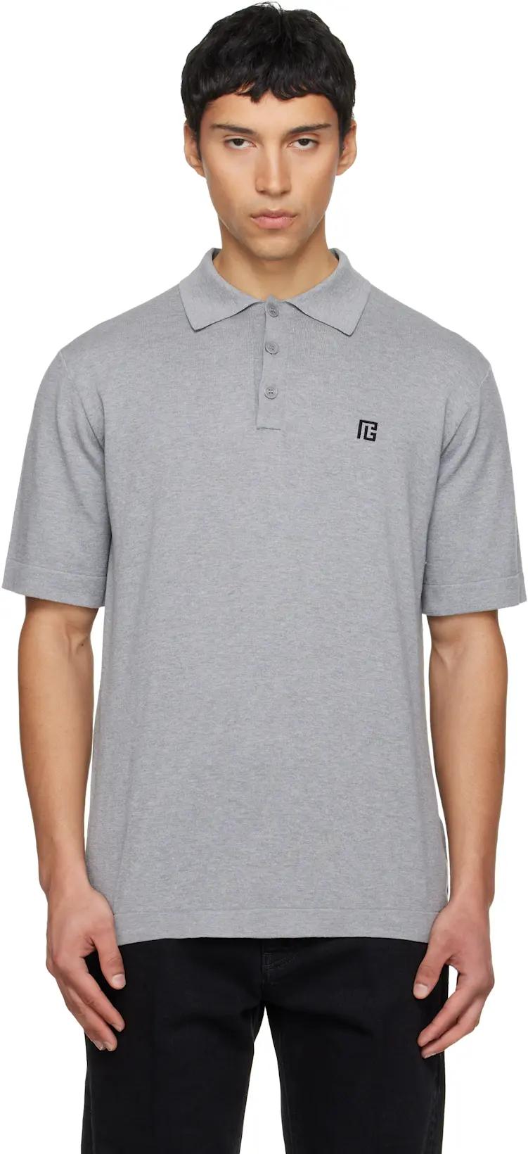 Gray Embroidered Cotton Polo by BALMAIN