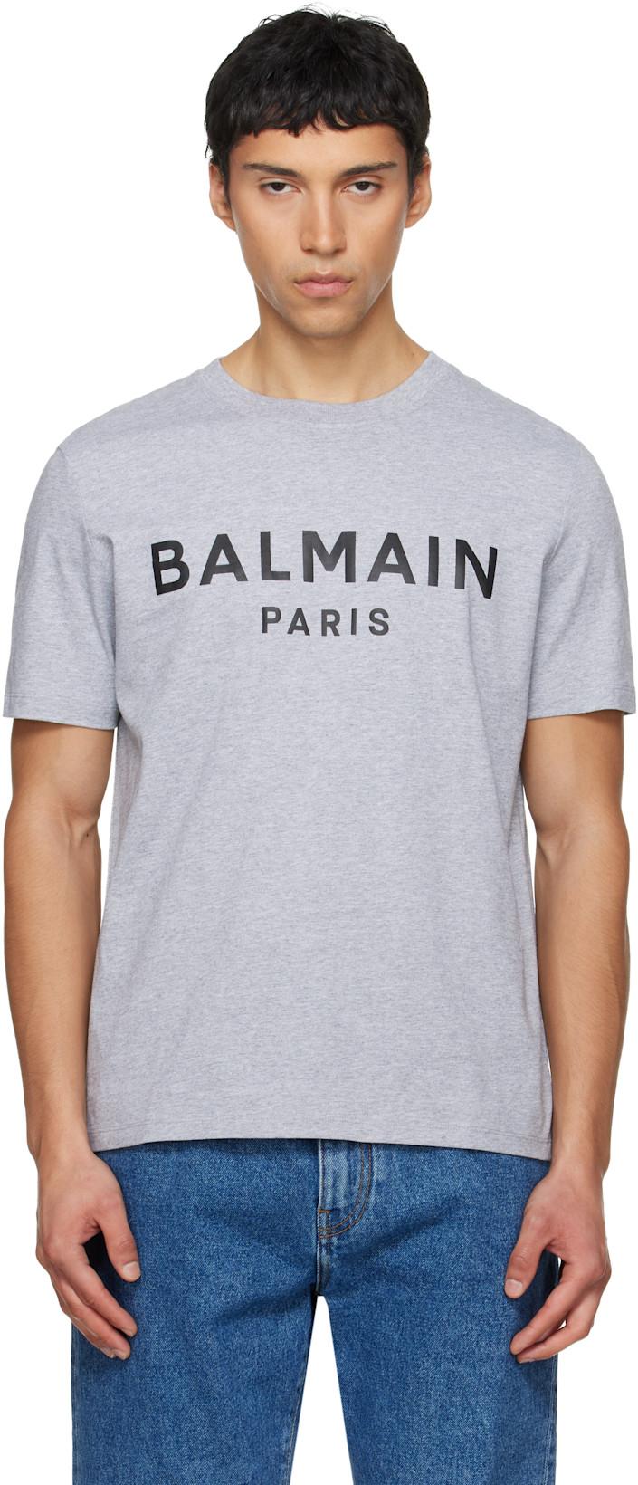 Gray Printed Cotton T-shirt by BALMAIN