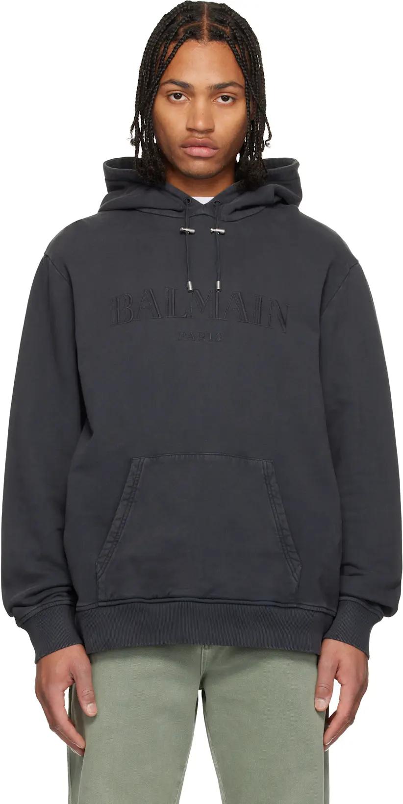 Gray Vintage 'Balmain' Embroidered Hoodie by BALMAIN