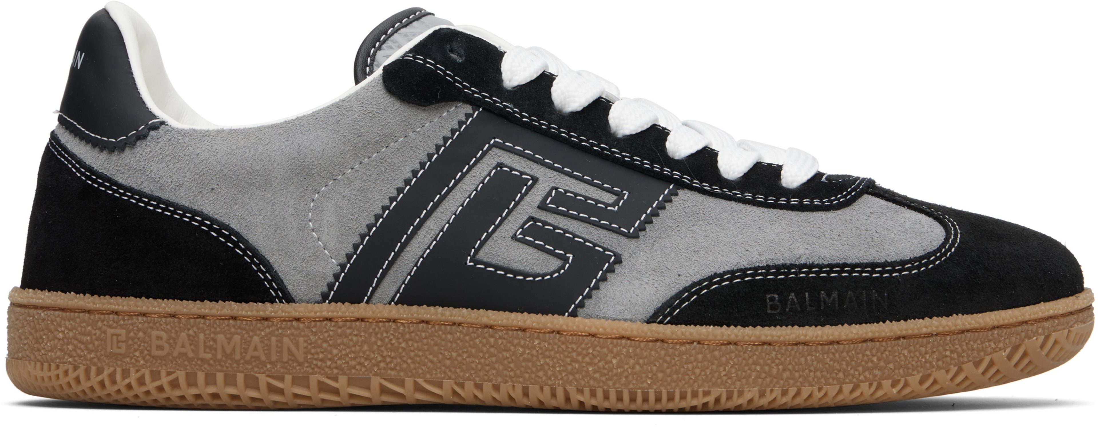 Gray & Black Suede 'Balmain Swan' Sneakers by BALMAIN