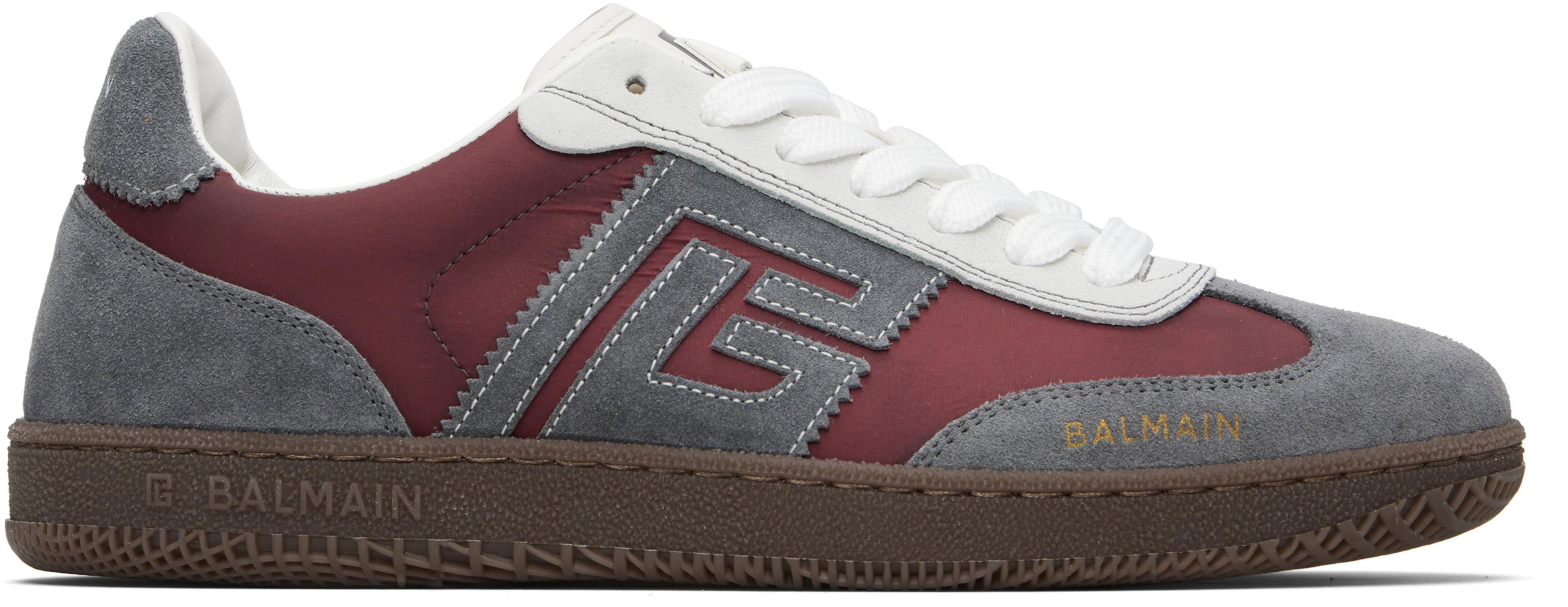 Gray & Burgundy 'Balmain Swan' Sneakers by BALMAIN
