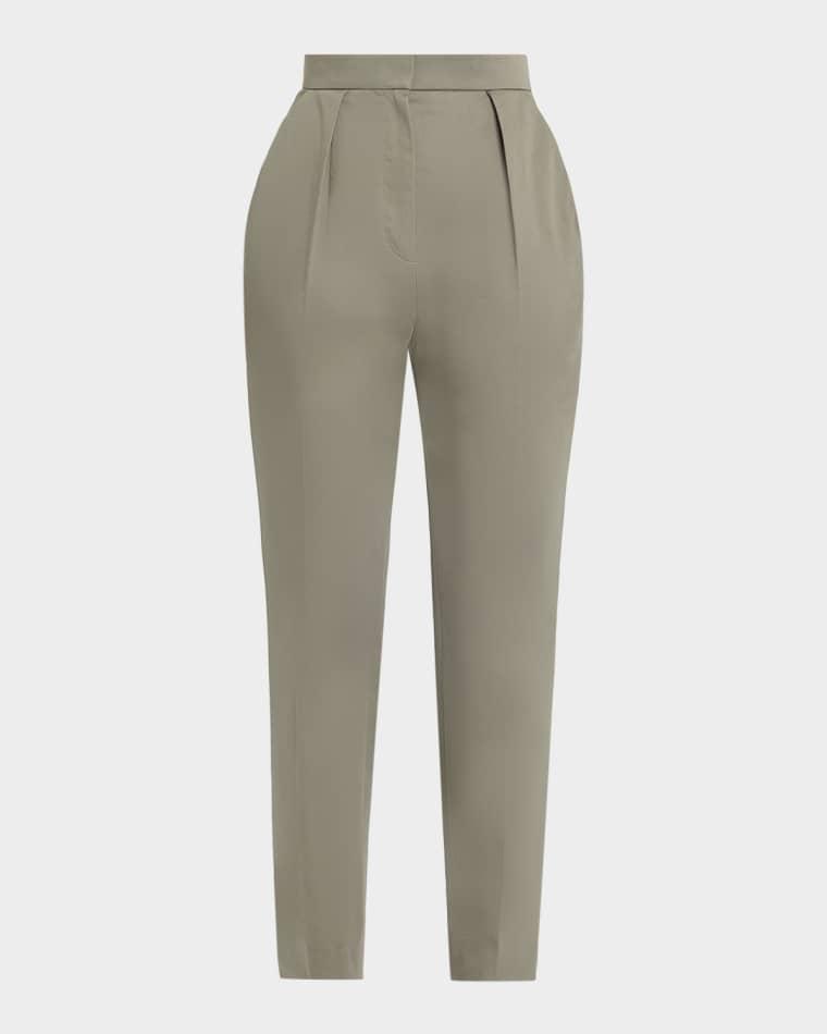 High-Rise Pleated Slim-Leg Tailored Trousers by BALMAIN