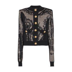 Jacquard knit cardigan with body motif by BALMAIN