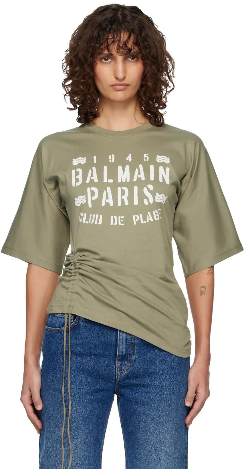 Khaki 'Balmain Club 45' Jersey Top by BALMAIN