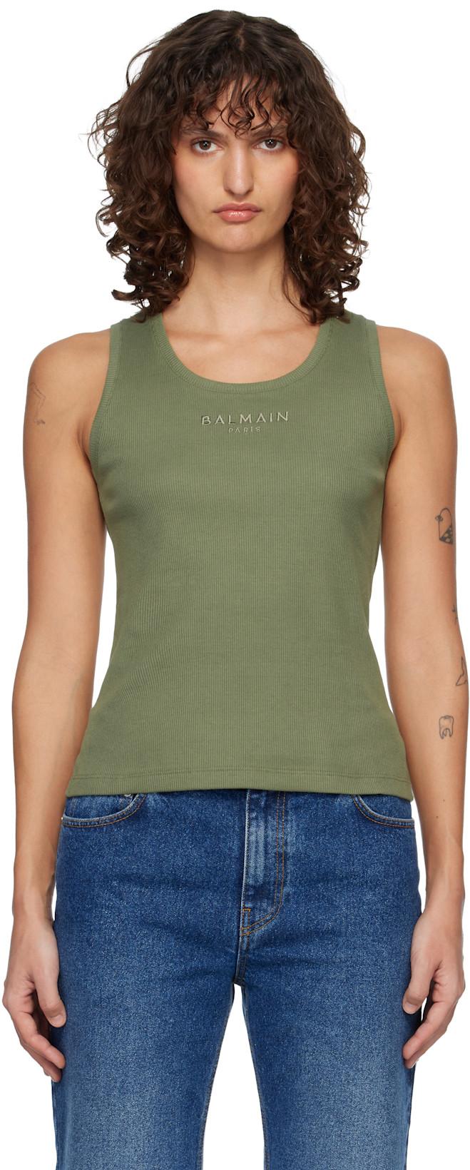 Khaki 'Balmain Paris' Jersey Tank Top by BALMAIN