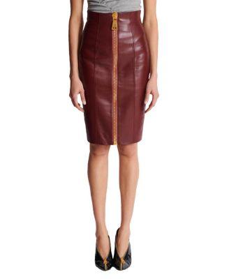 Lambskin Leather Pencil Skirt by BALMAIN