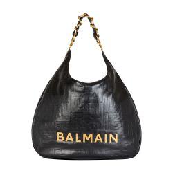 Large 1945 Soft hobo bag in crinkled calfskin by BALMAIN