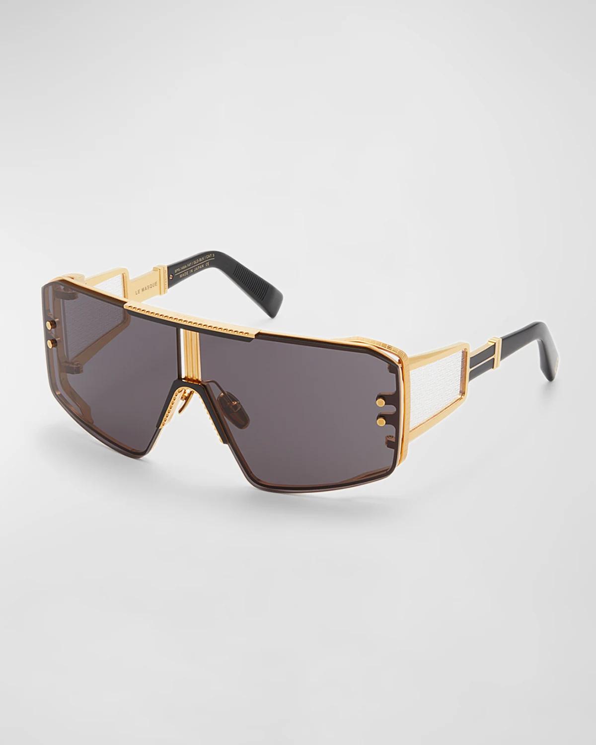 Le Masque Black Titanium & Acetate Shield Sunglasses by BALMAIN