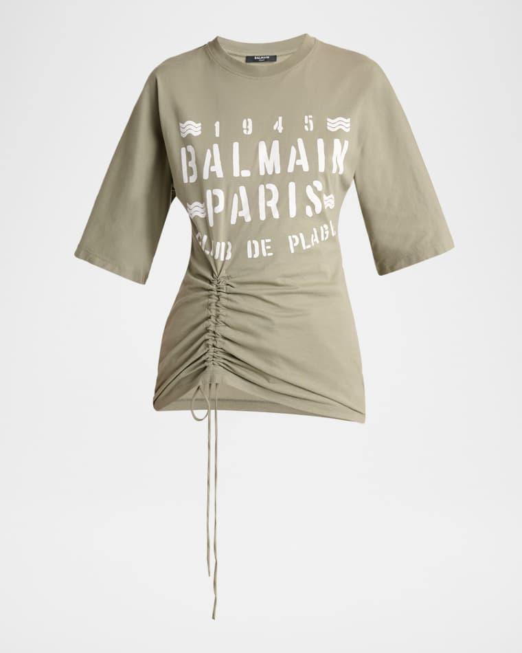 Logo-Print Ruched Short-Sleeve T-Shirt by BALMAIN