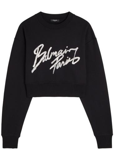 Logo-print cotton cropped sweatshirt by BALMAIN