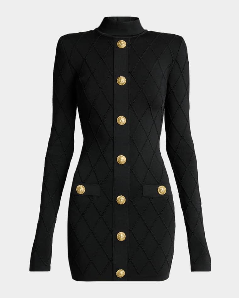 Long-Sleeve Buttoned Knit Mini Dress by BALMAIN