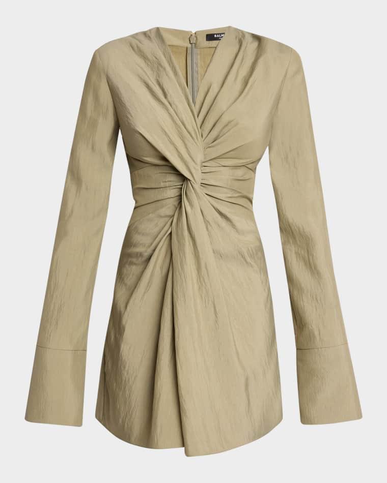 Long Sleeve Twist Detail Mini Dress by BALMAIN