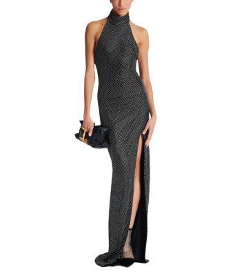 Long Velvet Halterneck Dress With Rhinestones by BALMAIN