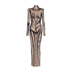 Long knit dress with body motif by BALMAIN