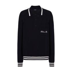 Long-sleeved wool polo shirt with Balmain Signature embroidery by BALMAIN