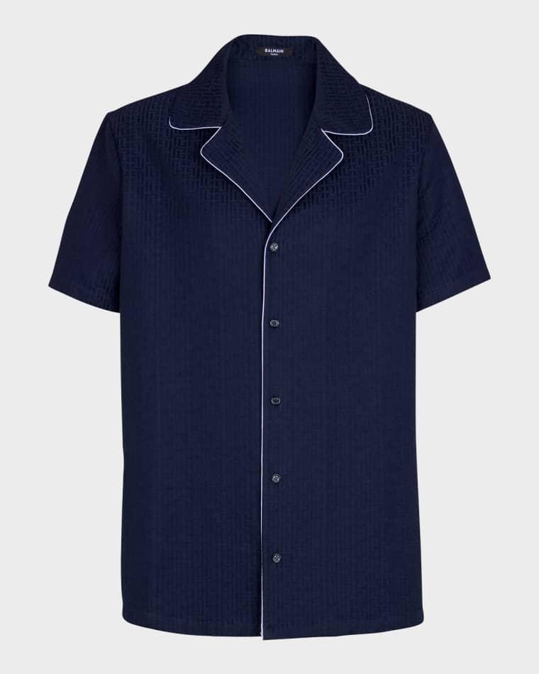 Men's Cotton Jacquard Monogram Pajama Shirt with Piping by BALMAIN