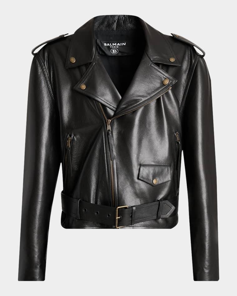 Men's Cowskin Belted Biker Jacket by BALMAIN