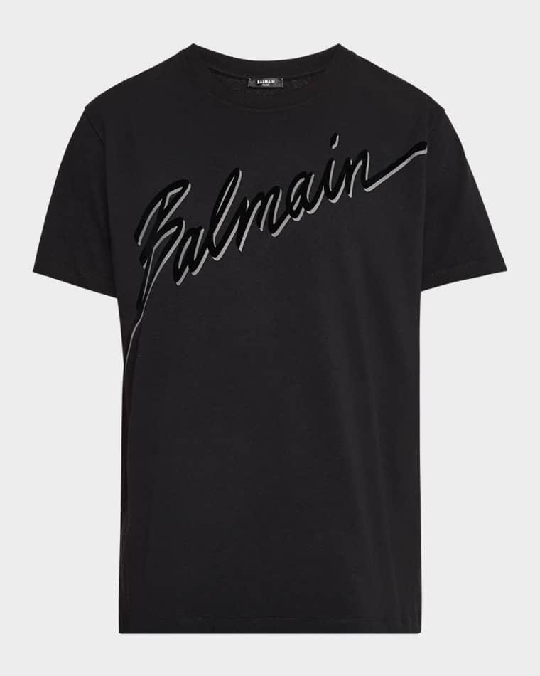 Men's Flocked Script T-Shirt by BALMAIN