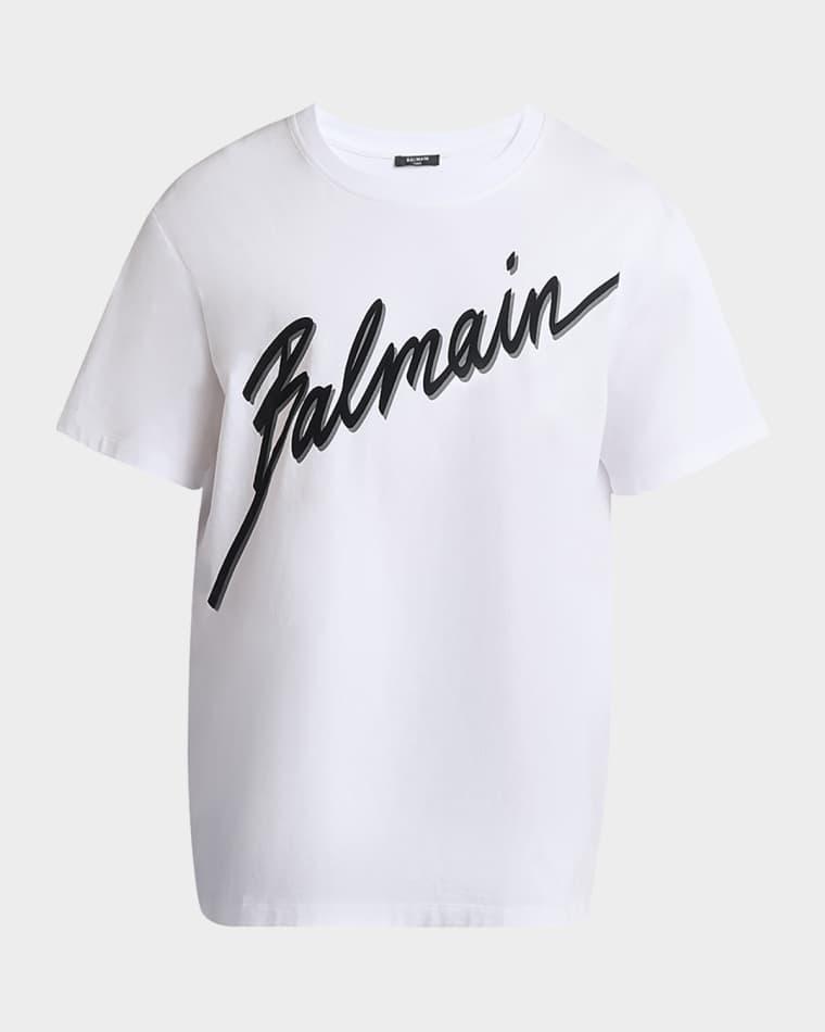 Men's Flocked Script T-Shirt by BALMAIN