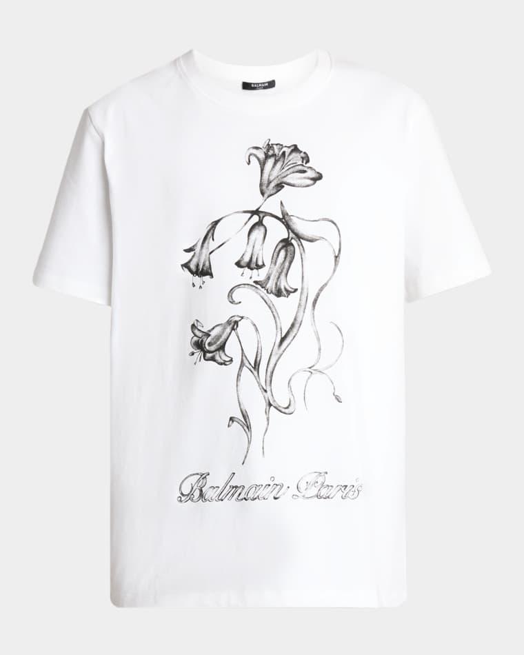 Men's Flower Balmain Paris Cotton T-Shirt by BALMAIN