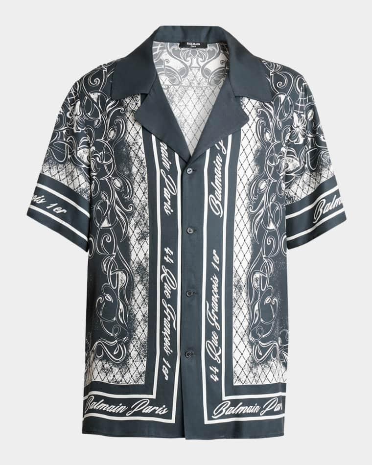 Men's Foulard Print Short-Sleeve Shirt by BALMAIN