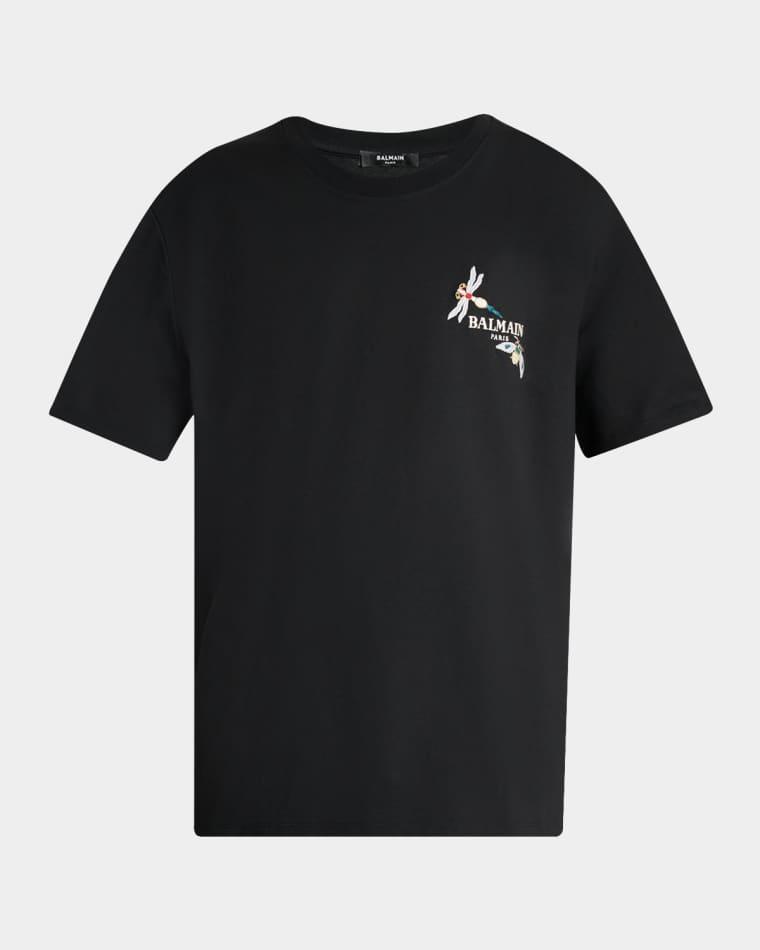 Men's Insect Logo Cotton Crewneck T-Shirt by BALMAIN