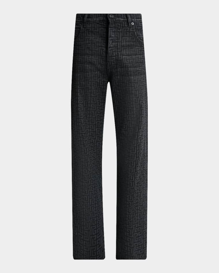 Men's Loose-Fit Monogram Denim Jeans by BALMAIN
